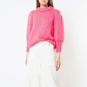 Ganni Julliard Mohair Wool Hot Pink Mock Neck Sweater Size Large